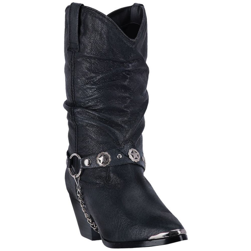 NEW Dingo Olivia Leather Western Boots Black Concho Star Cowboy Slouch Boot‎ 9.5